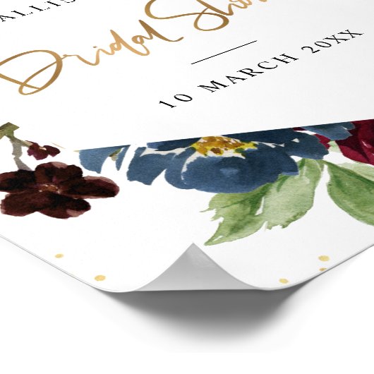 Bourgondische bloemrijke frame bruiloftsshower wel poster (Hoek)