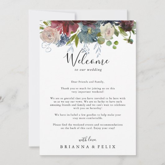 Bourgondische bloemrijke groene huwelijks-welkomst (Voorkant)