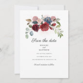 Bourgondische bloemrijke groene Navy Save The Date (Voorkant)