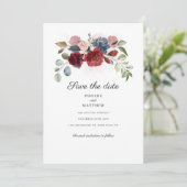 Bourgondische bloemrijke groene Navy Save The Date (Staand voorkant)