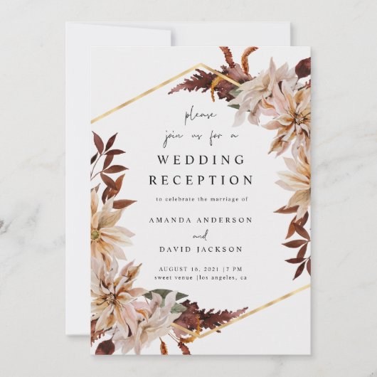 Bourgondische bloemrijke herfst trouwreceptie goud kaart (Voorkant)