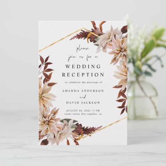 Bourgondische bloemrijke herfst trouwreceptie goud kaart (Staand voorkant)