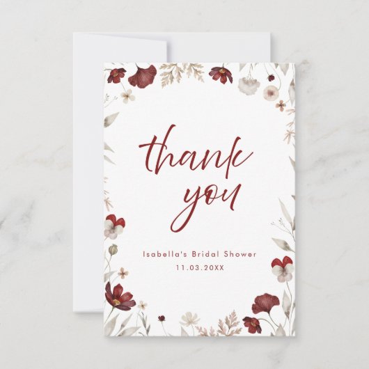 Bourgondische Bloemrijke Rustieke Bruidsdouche  Bedankkaart (Voorkant)