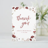 Bourgondische Bloemrijke Rustieke Bruidsdouche  Bedankkaart (Staand voorkant)