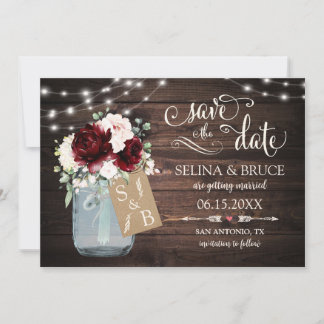 Bourgondische bloemrijke rustieke houten Save the Kaart