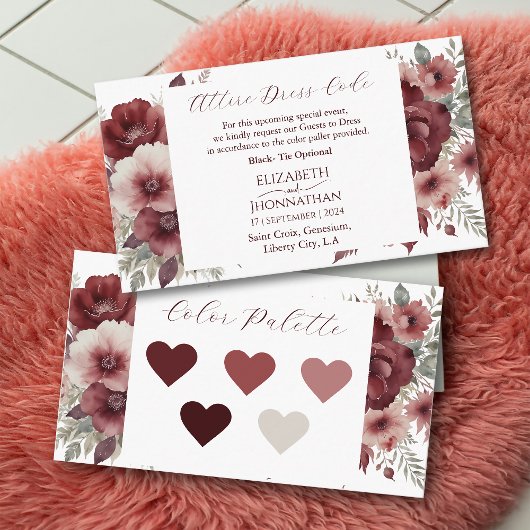 Bourgondische bloemrijke trouwceremonie kleding kl informatiekaartje