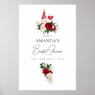 Bourgondische bloemrijke wijnproeverij bruidsdouch poster
