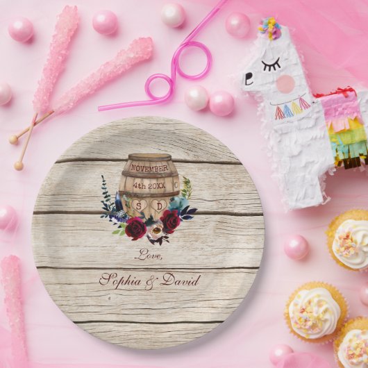 Bourgondische bloemrijke wijnvat herfst bruiloft papieren bordje (Feest)