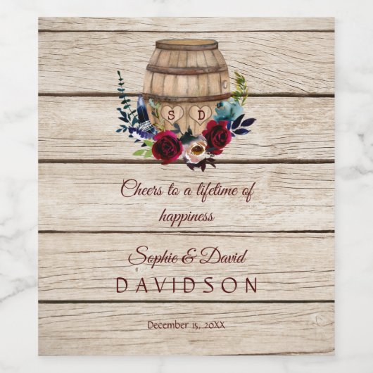 Bourgondische bloemrijke wijnvat herfst bruiloft wijn etiket (Enkel label)