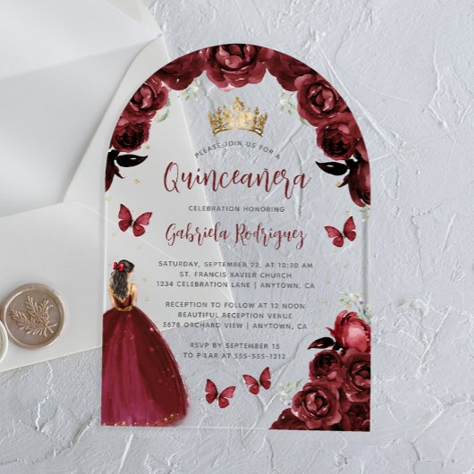 Bourgondische bloemrozen waterverf Quinceañera Acryl Uitnodigingen