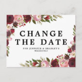 Bourgondische bloesem Verander de datum Aankondigingskaart (Voorkant)