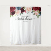 Bourgondische Blos Bloemachtige Bruiloftsfotobackd Wandkleed (Voorkant)