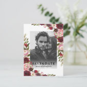 Bourgondische Blos Bloemen Foto Save the Date Aankondigingskaart (Staand voorkant)