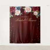 Bourgondische Blos Bloemige Bruiloftsfotobackdrop Wandkleed (Voorkant)