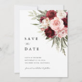 Bourgondische Blos Roze Bloem Roos Bruiloft Save The Date (Voorkant)