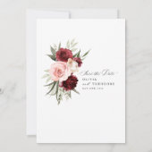 Bourgondische Blos Roze Bloem Roos Bruiloft Save The Date (Achterkant)