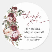 Bourgondische Blos Roze Bloemen Bruiloft Dank Je W Ronde Sticker (Voorkant)