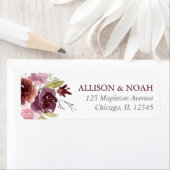 Bourgondische blos roze bloemenbruiloft waterverf etiket (Insitu)