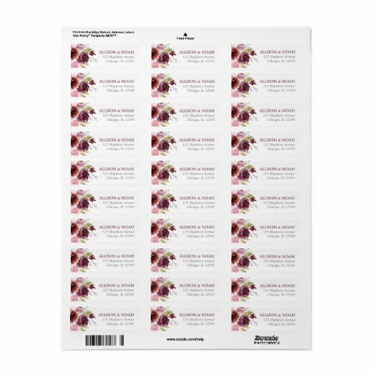 Bourgondische blos roze bloemenbruiloft waterverf etiket (Full Sheet)