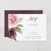 Bourgondische blos roze bloemenbruiloftsfeest wate informatiekaartje (Voorkant / Achterkant)
