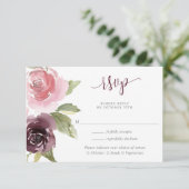 Bourgondische blos roze bloemenbruiloftsfeest wate informatiekaartje (Staand voorkant)