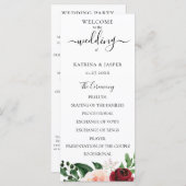 Bourgondische Blos Waterverf Bloem Bruiloft Programmakaart (Voorkant / Achterkant)