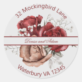 Bourgondische Blos & Witte Rozen Ronde Sticker