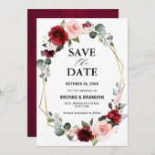 Bourgondische Blosserige Moderne Geometrische Trou Save The Date (Voorkant / Achterkant)