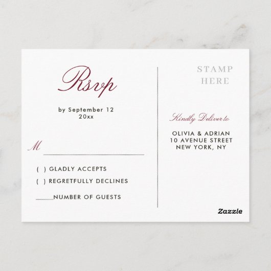 Bourgondische blozen bloemenbruiloft RSVP Briefkaart (Achterkant)