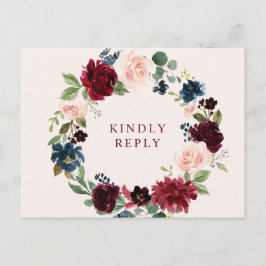 Bourgondische blozen bloemenbruiloft RSVP Briefkaart