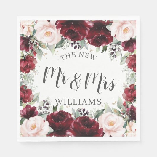 Bourgondische blozende bloem bruiloft bruids baby  servet (Voorkant)