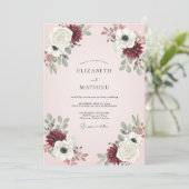 Bourgondische Blush Bladerige Trouw Kaart (Staand voorkant)