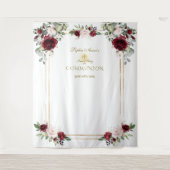 Bourgondische Blush Bloem Eerste Heilige Communie  Wandkleed (Voorkant)