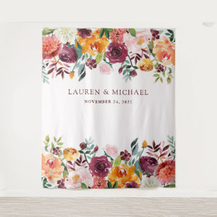 Bourgondische Blush Bloemen Achtergrond   Fotohokj Wandkleed