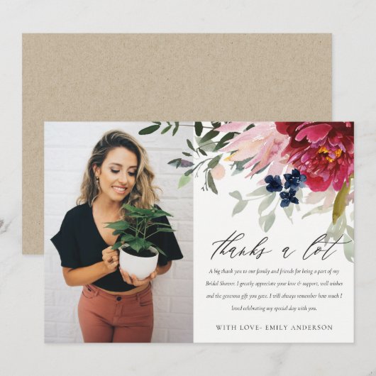 Bourgondische Blush Bloemen Boeket Foto Bruidsdouc Bedankkaart (Voorkant / Achterkant)