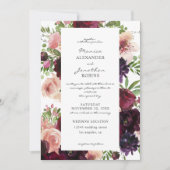 Bourgondische & Blush Bloemen Bruiloft Kaart (Voorkant)