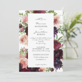 Bourgondische & Blush Bloemen Bruiloft Kaart (Staand voorkant)