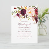 Bourgondische Blush Bloemen Bruiloft Kaart (Staand voorkant)