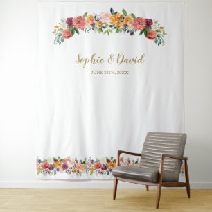 Bourgondische Blush Bloemen Foto Booth Achtergrond Wandkleed