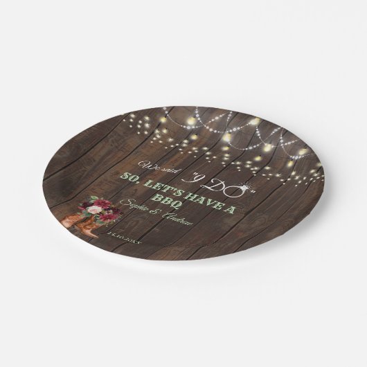 Bourgondische Blush Bloemenkowboylaarzen Na I DO B Papieren Bordje (Gekanteld)