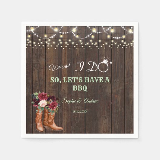 Bourgondische Blush Bloemenkowboylaarzen Na I DO B Servet (Voorkant)