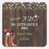 Bourgondische Blush Bloemenkowboylaarzen Na I DO B Vierkante Sticker (Voorkant)