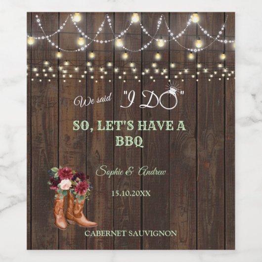 Bourgondische Blush Bloemenkowboylaarzen Na I DO B Wijn Etiket (Enkel label)