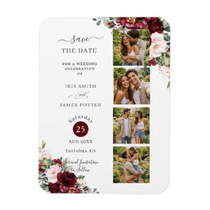 Bourgondische Blush Bloemige Fotohokje Huwelijk  Magneet
