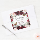 Bourgondische Blush Bloemige Quinceañera Vlinders Vierkante Sticker (Envelop)