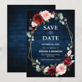 Bourgondische Blush Bloemrijke Moderne Geometrisch Save The Date (Voorkant / Achterkant)