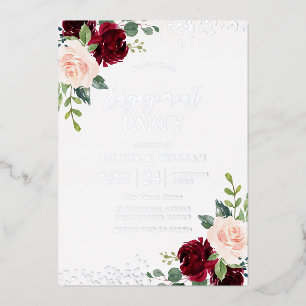 Bourgondische Blush Bloemrijke Verlovingsfeest Zil Folie Uitnodiging