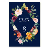 Bourgondische Blush Bloemstuk Donkerblauwe Trouw Kaart (Achterkant)