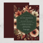 Bourgondische Blush Herfst Bruiloft Kaart (Voorkant / Achterkant)