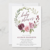 Bourgondische blush krans floral herfst meisje bab kaart (Voorkant)